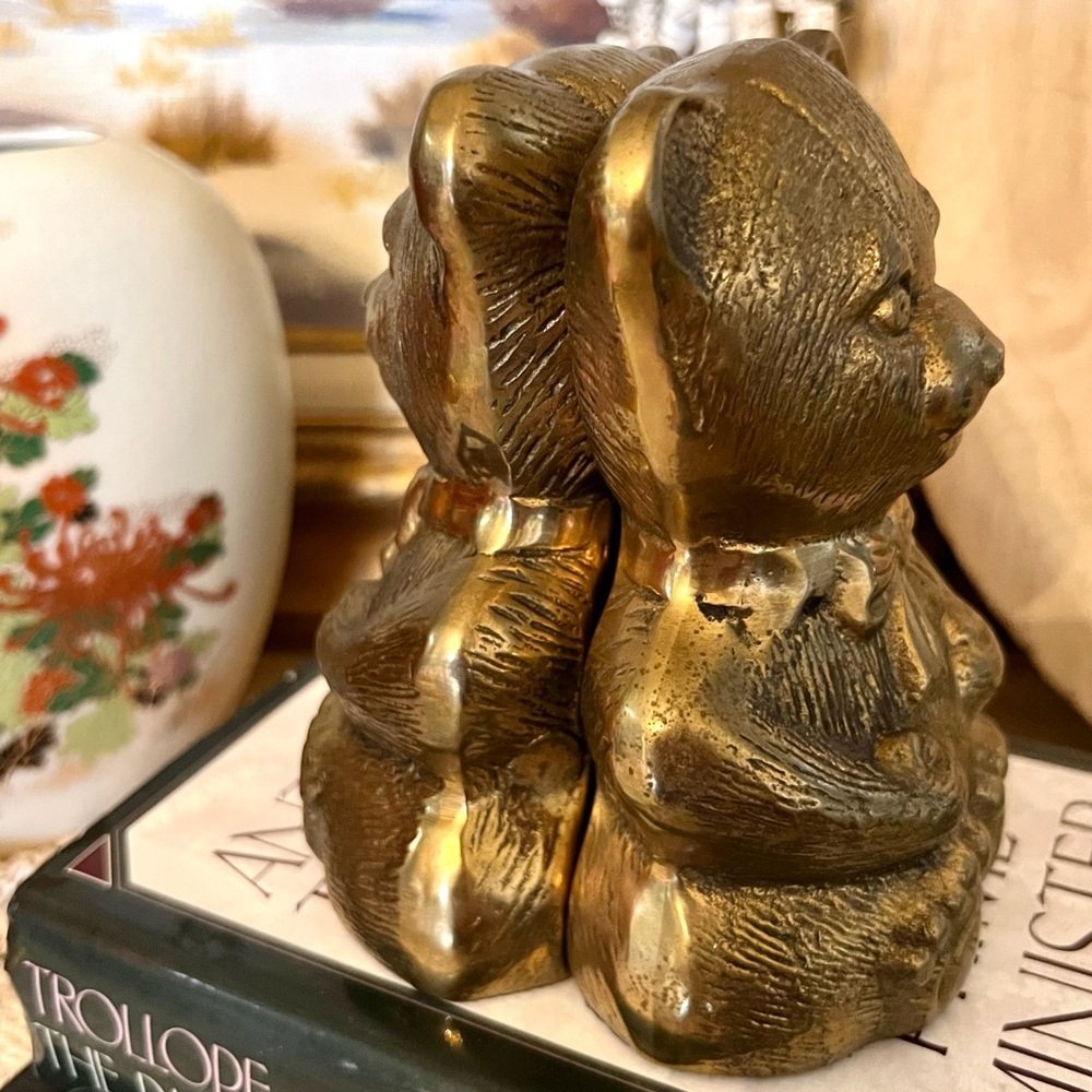 Vintage Pair Brass Teddy Bear Bookends Nursery Decor Mid Century Boho - Picture 4 of 5
